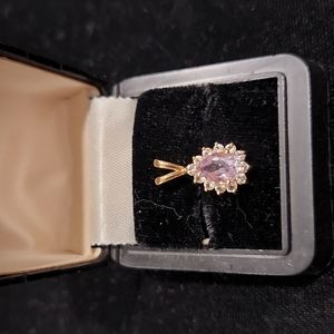 Gold Tone Pendant w/Teardrop Amethyst 8.5x5.5mm & CZ Chips